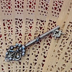 Silver Skelton Key Charm with Rhinestones